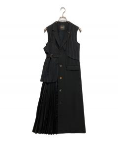 中古・古着通販】HYKE (ハイク) Vネックリネン混ワンピース ブラック