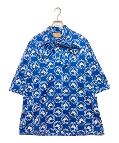 GUCCI（グッチ）GUCCI (グッチ) コットンモスリン ホース プリント シャツ ブルー サイズ:SIZE36の古着・服飾アイテム