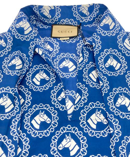GUCCI（グッチ）GUCCI (グッチ) コットンモスリン ホース プリント シャツ ブルー サイズ:SIZE36の古着・服飾アイテム