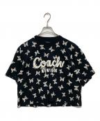 COACHコーチ）の古着「ボウ プリント カーシヴ シグネチャー クロップド Tシャツ」｜ブラック