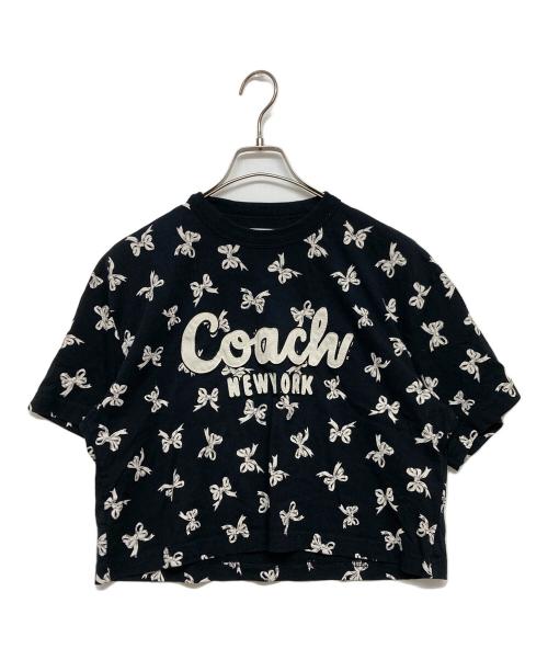 COACH（コーチ）COACH (コーチ) ボウ プリント カーシヴ シグネチャー クロップド Tシャツ ブラック サイズ:SIZE Sの古着・服飾アイテム