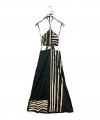 SIRサー）の古着「Linocut Beaded Halter Maxi Dress」｜ブラック×ベージュ