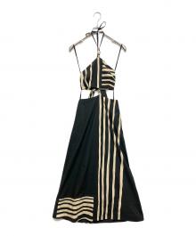 SIR（サー）の古着「Linocut Beaded Halter Maxi Dress」｜ブラック×ベージュ