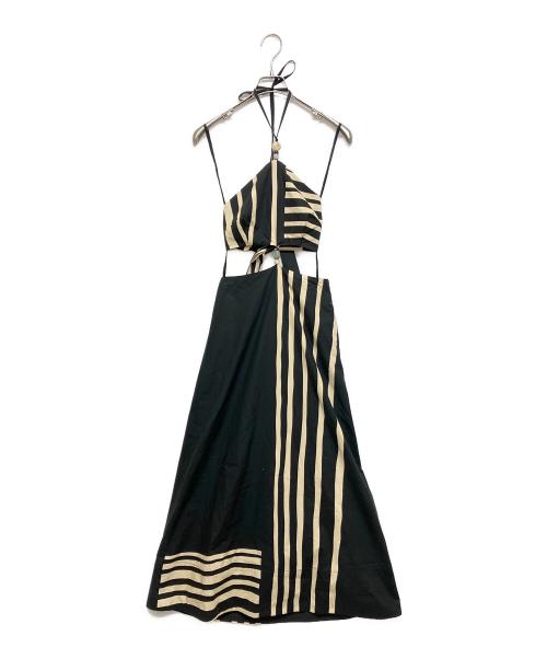 SIR（サー）SIR (サー) Linocut Beaded Halter Maxi Dress ブラック×ベージュ サイズ:不明の古着・服飾アイテム