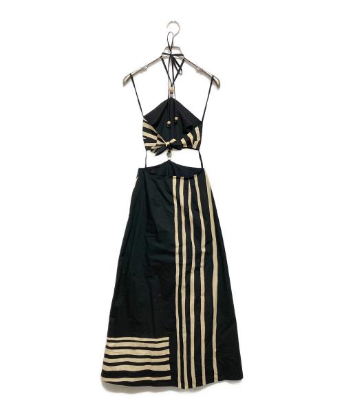 SIR（サー）SIR (サー) Linocut Beaded Halter Maxi Dress ブラック×ベージュ サイズ:不明の古着・服飾アイテム