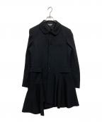 BLACK COMME des GARCONSブラックコムデギャルソン）の古着「ウールギャバ丸襟ロングジャケット」｜ブラック