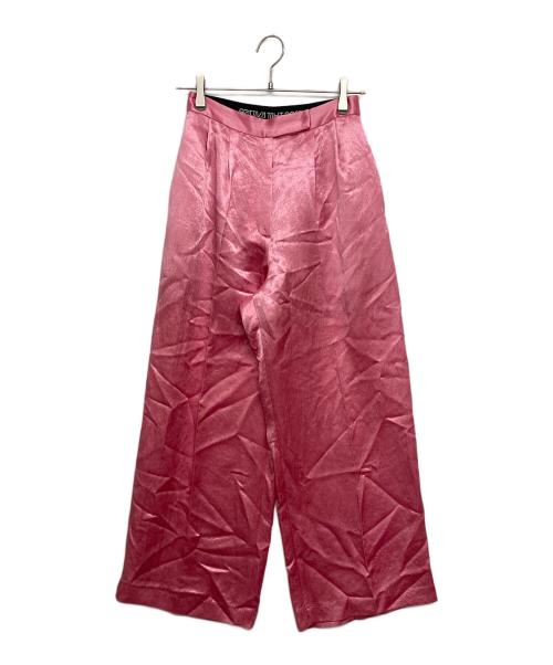 thingsthatmatter（シングス ザット マター）thingsthatmatter (シングス ザット マター) ACETATE SATIN DOUBLE TUCK WIDE PANTS ピンク サイズ:SIZE2 未使用品の古着・服飾アイテム