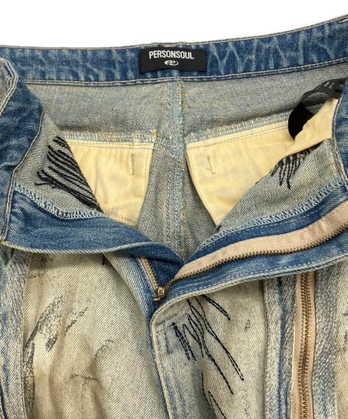 PERSONSOUL（パーソンソウル）PERSONSOUL (パーソンソウル) Curved Blade Embroidered Denim Jeans インディゴ サイズ:SIZE Mの古着・服飾アイテム