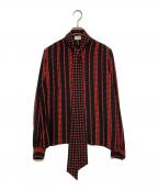 Saint Laurent Parisサンローランパリ）の古着「スター柄プルオーバーボウタイブラウス」｜ブラック×レッド