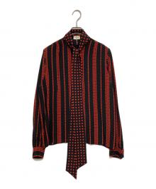 Saint Laurent Paris（サンローランパリ）の古着「スター柄プルオーバーボウタイブラウス」｜ブラック×レッド