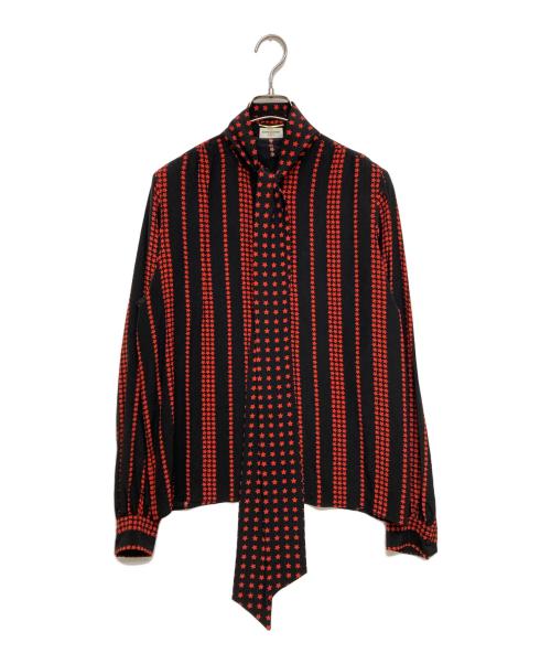 Saint Laurent Paris（サンローランパリ）Saint Laurent Paris (サンローランパリ) スター柄プルオーバーボウタイブラウス ブラック×レッド サイズ:SIZE 36の古着・服飾アイテム