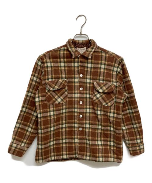 CHIPPEWA（チペワ）CHIPPEWA (チペワ) ヴィンテージオープンカラーフランネルシャツ ブラウン サイズ:SIZE XLの古着・服飾アイテム