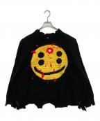SAINT MICHAELセントマイケル）の古着「CP CREW KNITSMILEダメージ加工ニット」｜ブラック
