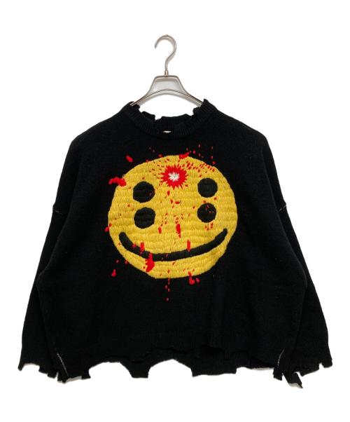 SAINT MICHAEL（セントマイケル）SAINT MICHAEL (セントマイケル) CP CREW KNITSMILEダメージ加工ニット ブラック サイズ: SIZE Mの古着・服飾アイテム