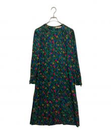 GIVENCHY GLAMOUR（ジバンシーグラマー）の古着「総柄シルクワンピース」｜グリーン