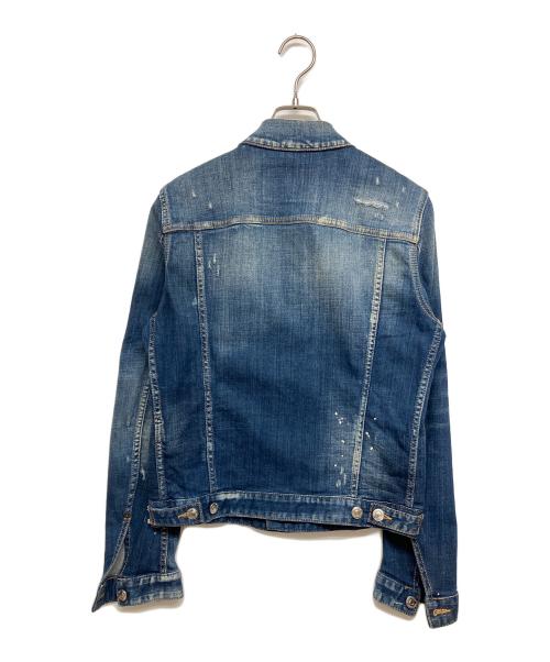 DSQUARED2（ディースクエアード）DSQUARED2 (ディースクエアード) ダメージ加工ウォッシュドデニムジャケット インディゴ サイズ:SIZE44の古着・服飾アイテム