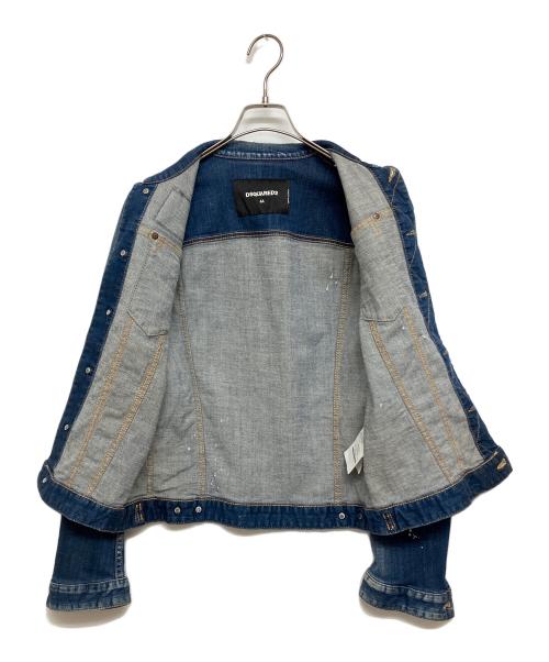 DSQUARED2（ディースクエアード）DSQUARED2 (ディースクエアード) ダメージ加工ウォッシュドデニムジャケット インディゴ サイズ:SIZE44の古着・服飾アイテム
