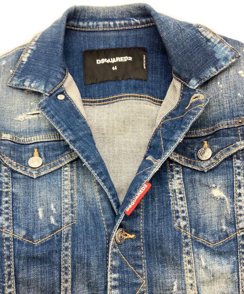 DSQUARED2（ディースクエアード）DSQUARED2 (ディースクエアード) ダメージ加工ウォッシュドデニムジャケット インディゴ サイズ:SIZE44の古着・服飾アイテム