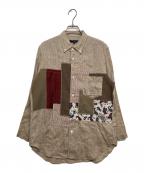 COMME des GARCONS HOMMEコムデギャルソン オム）の古着「パッチワークリネンシャツ」｜ブラウン