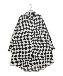 MM6 Maison Margiela（エムエムシックスメゾンマルジェラ）の古着「OVERSIZED DISTORTED CHESS PRINT LONG SHIRT」｜ブラック×ホワイト