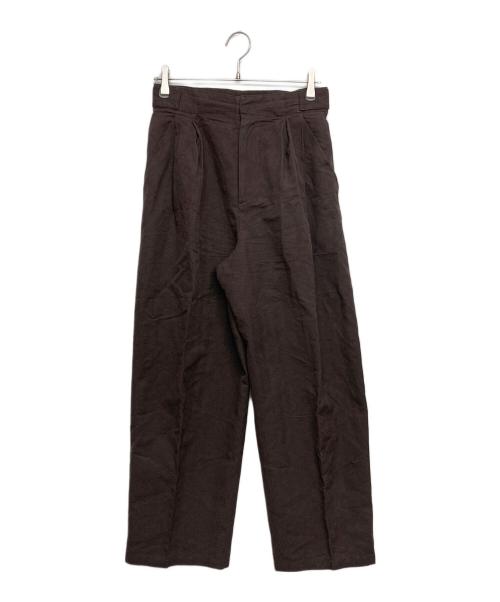 Conte（コンテ）Conte (コンテ) ヘリンボーン タック ワイドパンツ ブラウン サイズ:SIZE38の古着・服飾アイテム
