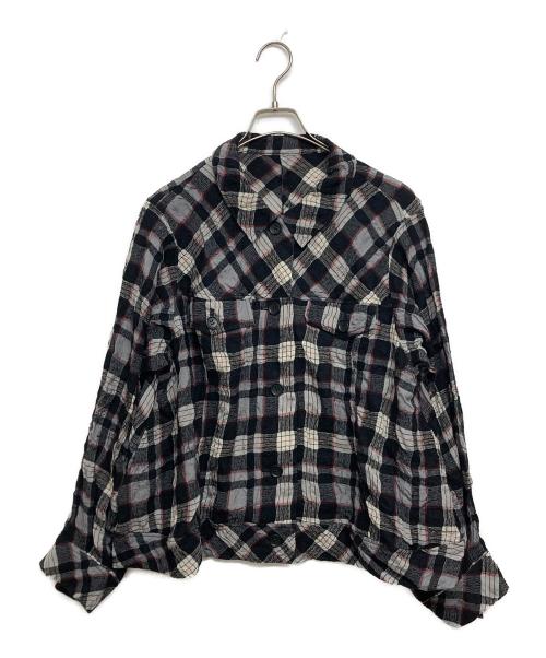 慈雨（ジウ）慈雨 (ジウ) チェックシャツジャケット ブラック×グレー サイズ:SIZE40の古着・服飾アイテム