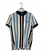 FRED PERRYフレッドペリー）の古着「Vertical Stripe Pique S/S Tee　M3690」｜ブルー