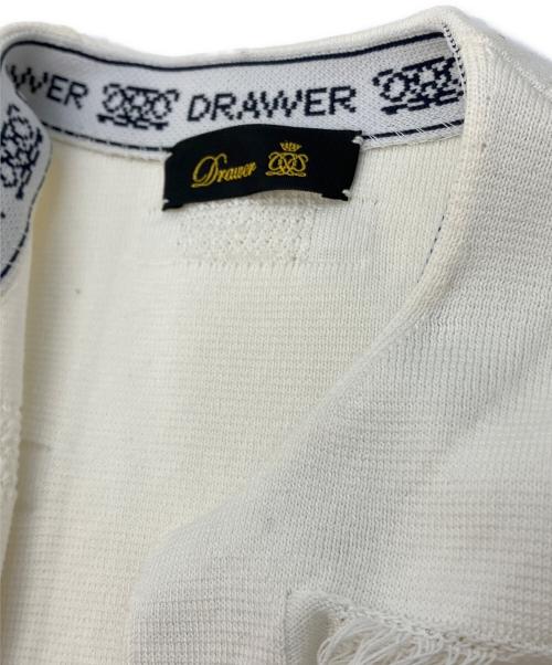 DRAWER（ドゥロワー）DRAWER (ドゥロワー) ミラノ フリンジニットコート ノーカラーコート ホワイト サイズ:不明の古着・服飾アイテム