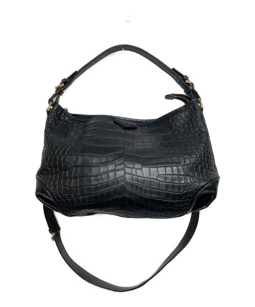 LEATHER JEWELS（レザージュエルズ）LEATHER JEWELS (レザージュエルズ) 型押し2WAY レザーバッグ ブラックの古着・服飾アイテム