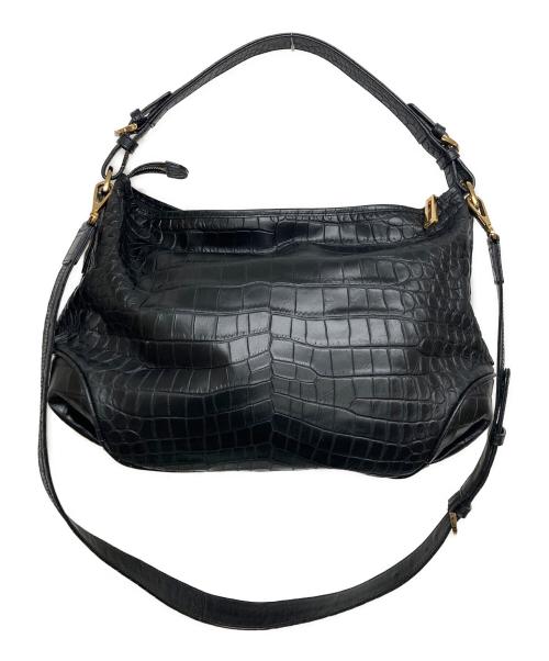 LEATHER JEWELS（レザージュエルズ）LEATHER JEWELS (レザージュエルズ) 型押し2WAY レザーバッグ ブラックの古着・服飾アイテム