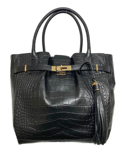 LEATHER JEWELS（レザージュエルズ）LEATHER JEWELS (レザージュエルズ) クロコ型押しレザーショルダーバッグ ブラックの古着・服飾アイテム