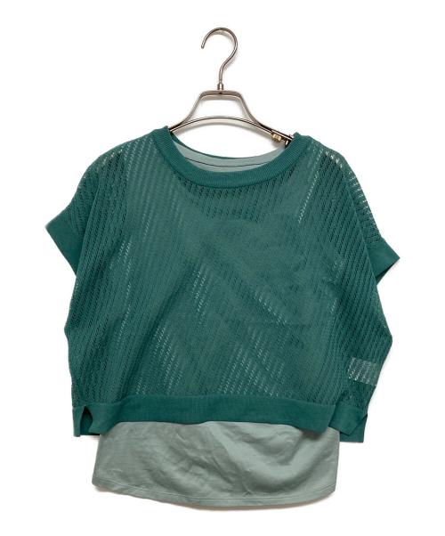 comme ca（コムサ）comme ca (コムサ) 透かし編みレース柄 レイヤードニット グリーン サイズ:SIZE5の古着・服飾アイテム