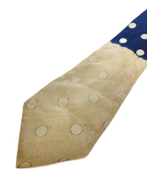 COMME des GARCONS HOMME PLUS（コムデギャルソンオムプリュス）COMME des GARCONS HOMME PLUS (コムデギャルソンオムプリュス) 脱色ポルカドットシルクネクタイ ベージュ×ネイビー サイズ:参考サイズを参照してくださいの古着・服飾アイテム