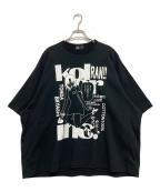 KOLORカラー）の古着「度詰めハード天竺プリントＴシャツ」｜ブラック