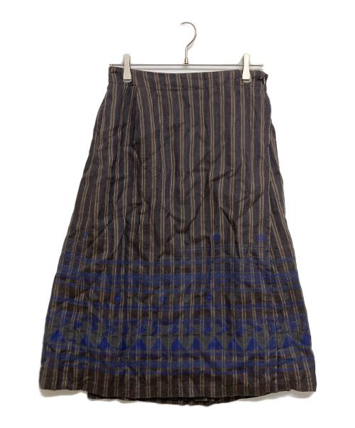 plantation（プランテーション）plantation (プランテーション) ストライプ巻きスカート ブラウン×ネイビー サイズ:SIZE Mの古着・服飾アイテム