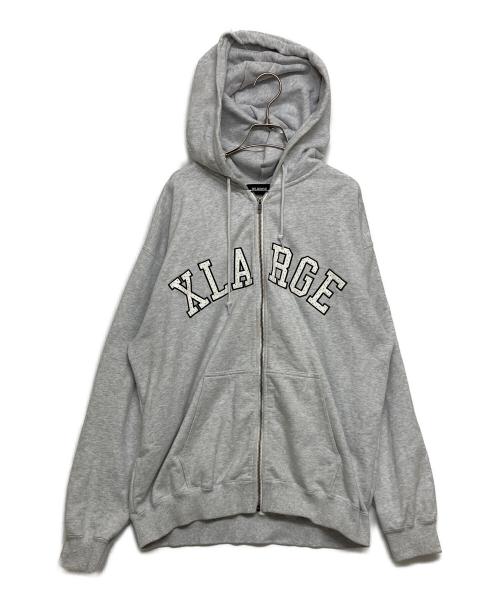 X-LARGE（エクストララージ）X-LARGE (エクストララージ) PERFORATED LEATHER LOGO ZIP UP HOODED SWEATSHIRT/ジップパーカー グレー サイズ:SIZE Lの古着・服飾アイテム