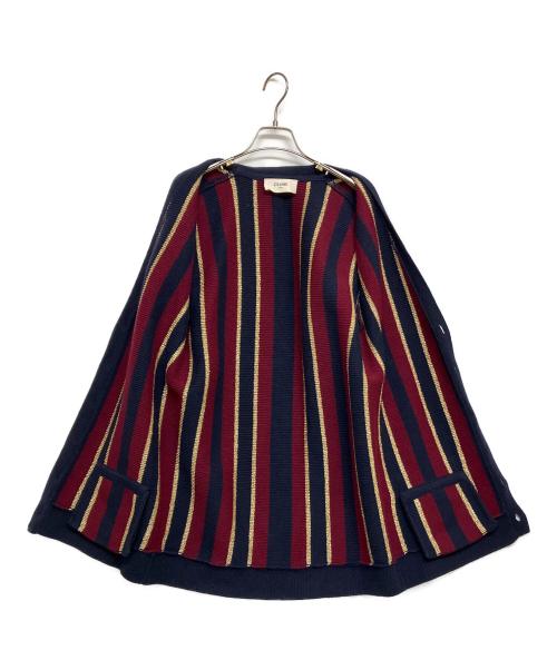 CELINE（セリーヌ）CELINE (セリーヌ) ストライプ ウール ニットカーディガン レッド×ネイビー サイズ:SIZE XSの古着・服飾アイテム