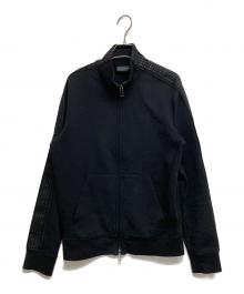 EMPORIO ARMANI（エンポリオ アルマーニ）の古着「ダブルジャージー エンボスエンブロイダリー サイドロゴライン フルジップ トラックジャケット　6R1MF1 1JHSZ」｜ブラック