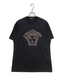 VERSACE（ヴェルサーチェ）の古着「モノフィラメント糸加工ラインストーンTシャツ」｜ブラック