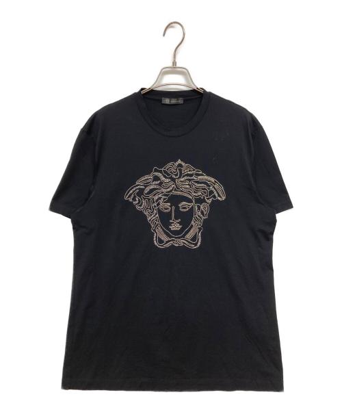 VERSACE（ヴェルサーチェ）VERSACE (ヴェルサーチェ) モノフィラメント糸加工ラインストーンTシャツ ブラック サイズ:SIZE Lの古着・服飾アイテム