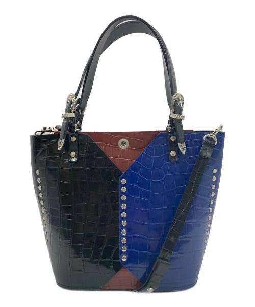 TOGA PULLA（トーガ プルラ）TOGA PULLA (トーガ プルラ) Leather tote bag mini ブルー×ブラック サイズ:実寸サイズを参照くださいの古着・服飾アイテム