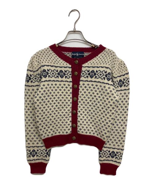RALPH LAUREN（ラルフローレン）RALPH LAUREN (ラルフローレン) チロルニットカーディガン レッド×ホワイト サイズ:SIZE不明の古着・服飾アイテム