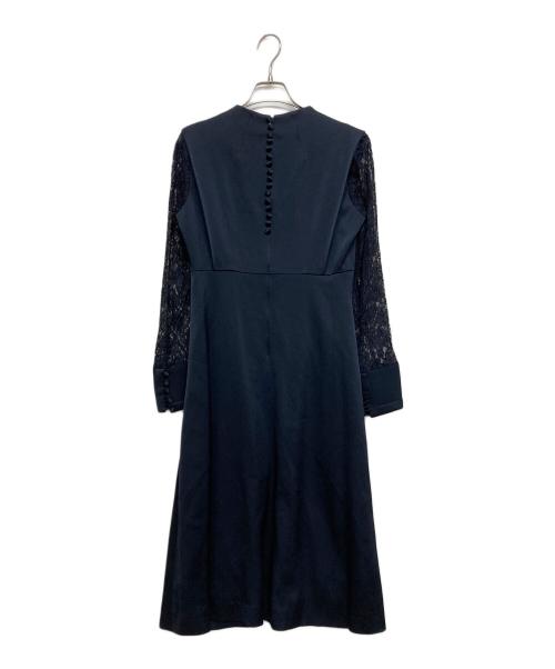 Mame Kurogouchi（マメクロゴウチ）mame kurogouchi (マメクロゴウチ) レーススリーブ Vネックワンピース/Acetate Polyester Floral Lace-Sleeve Dress ネイビー サイズ:2の古着・服飾アイテム