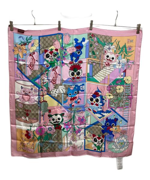 GUCCI（グッチ）GUCCI (グッチ) プリント シルクツイル スカーフ　854039 3G001 ピンク サイズ:実寸サイズをご参照下さい。の古着・服飾アイテム