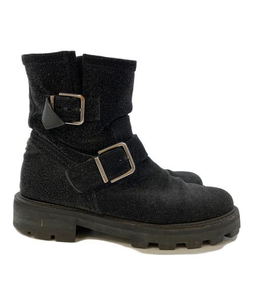 JIMMY CHOO（ジミーチュウ）JIMMY CHOO (ジミーチュウ) ラメショートエンジニアブーツ ブラック サイズ:SIZE36の古着・服飾アイテム