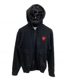 PLAY COMME des GARCONS（プレイコムデギャルソン）の古着「Zip-Up Hoodie With Layered Red Emblem Black」｜ブラック