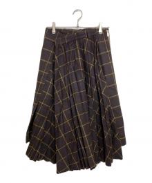 sacai（サカイ）の古着「アシンメトリーチェックプリーツスカート」｜ブラウン