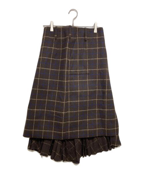 sacai（サカイ）sacai (サカイ) アシンメトリーチェックプリーツスカート ブラウン サイズ:SIZE1の古着・服飾アイテム