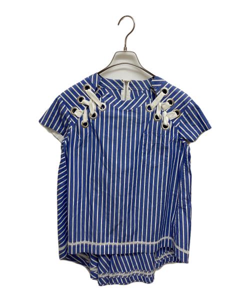 sacai（サカイ）sacai (サカイ) 半袖ブラウス ブルー×ホワイト サイズ:SIZE2の古着・服飾アイテム