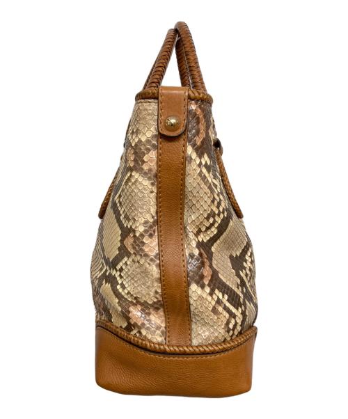GUCCI（グッチ）GUCCI (グッチ) パイソン ハンドトートバッグ ブラウン×ベージュ サイズ:実寸サイズをご参照くださいの古着・服飾アイテム